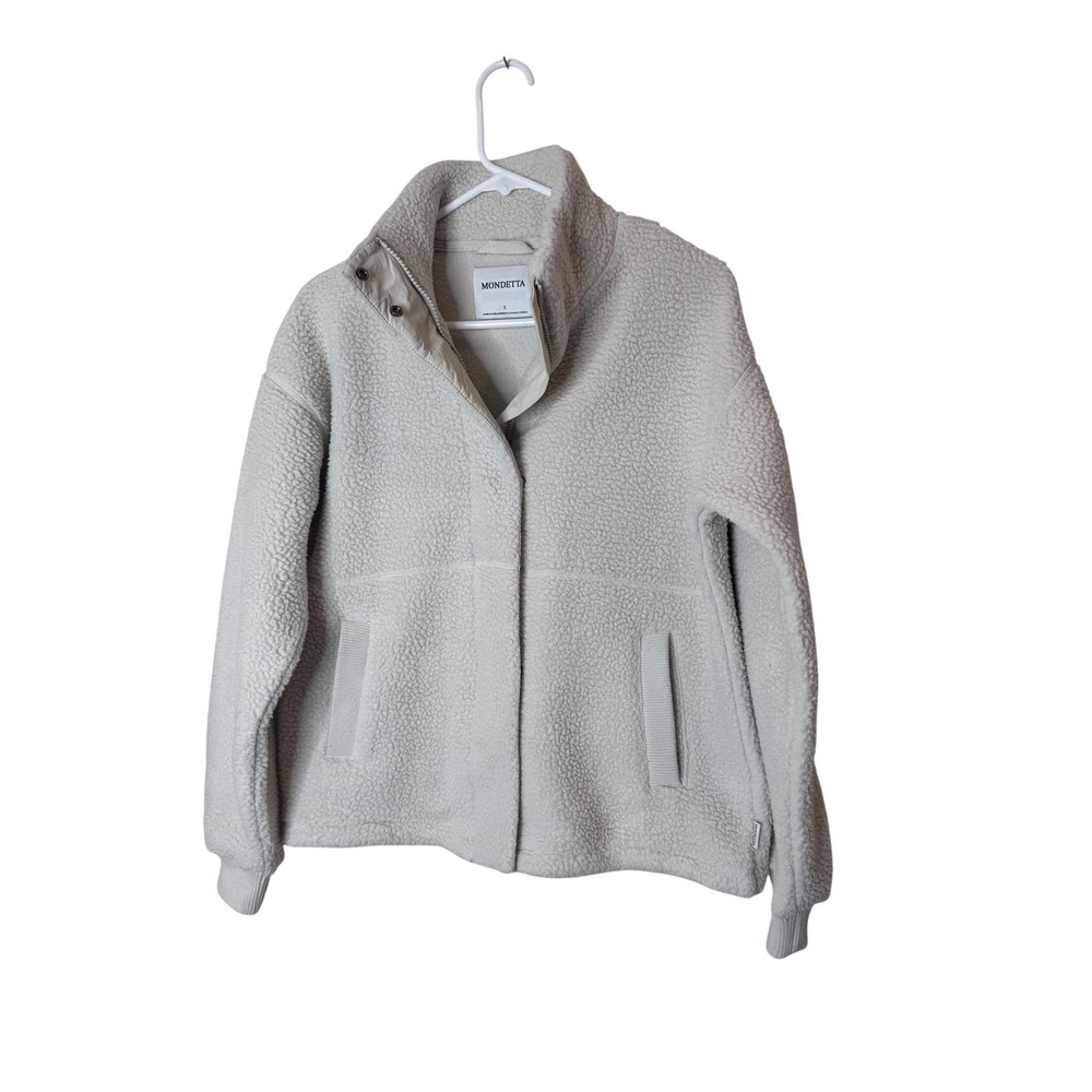 Mondetta Jacket Womens Small White Sherpa Fleece Full Zip Pockets Cozy Warm